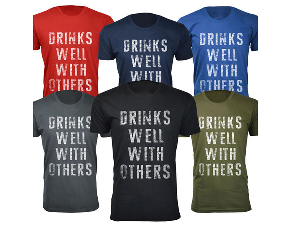 Men’s ‘Drinks Well with Others’ Funny T-Shirt product image
