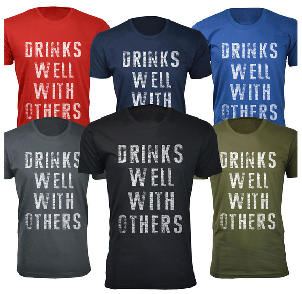 Men’s ‘Drinks Well with Others’ Funny T-Shirt product image