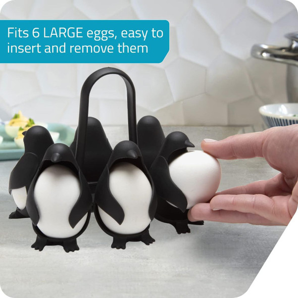 3-in-1 Egg Holder for Boiling, Storing and Serving, Penguin Shaped Poacher for Preparing Hard and Soft Eggs, Holds 6 Eggs for Boiling or Storing in the Refrigerator product image