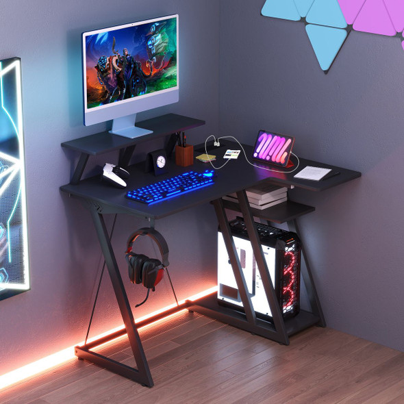 L Shaped Gaming Desk with Outlets, USB Ports, and Monitor Shelf product image