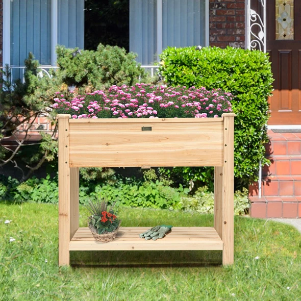Raised Garden Bed Elevated Wood Planter Box with Shelf product image