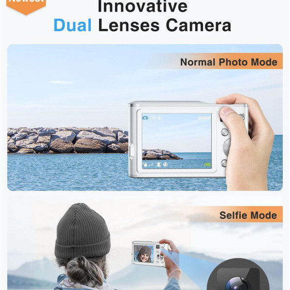 4K Digital Camera, 48MP Autofocus Kids Camera Selfie with Front and Rear Dual Lenses, 32GB Card,16X Digital Zoom, Compact Travel Vlogging Video(White) product image