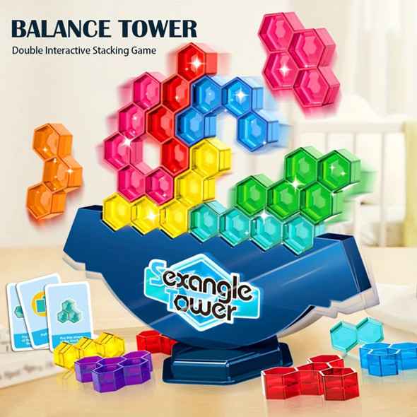 Hexagonal Diamond Balance Tower Puzzle Game For Kids, Desktop Toy With Cube Jigsaw, Parent-Child Interactive Logic Thinking Training Toy For Boys & Girls , Random Parts Color product image
