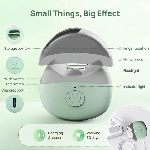 LED Light Automatic Electric Nail Clippers with Nail Debris Storage, USB Rechargeable Safety Nail Trimmer, Electric Nail File,Green product image