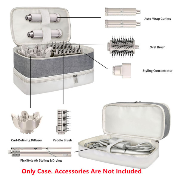 Travel Carrying Case for Hair Dryer Bag Double-Layer Beauty Styler Organizer Hair Tool Storage Bag Hairdryer Accessories-White product image