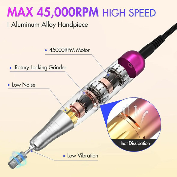 45000RPM Nail Drill Machine Rechargeable Nail File Nails Accessories Gel Nail Polish Sander Professional Tool Manicure Set Color Gradient Gold product image