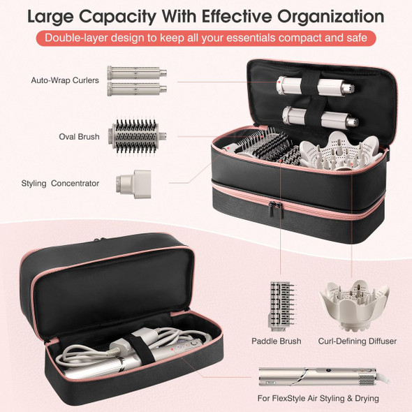 Travel Carrying Case for Hair Dryer Bag Double-Layer Beauty Styler Organizer Hair Tool Storage Bag Hairdryer Accessories-Black product image