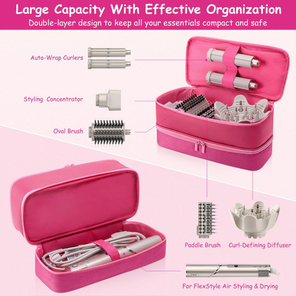 Travel Carrying Case for Hair Dryer Bag Double-Layer Beauty Styler Organizer Hair Tool Storage Bag Hairdryer Accessories-Pink product image