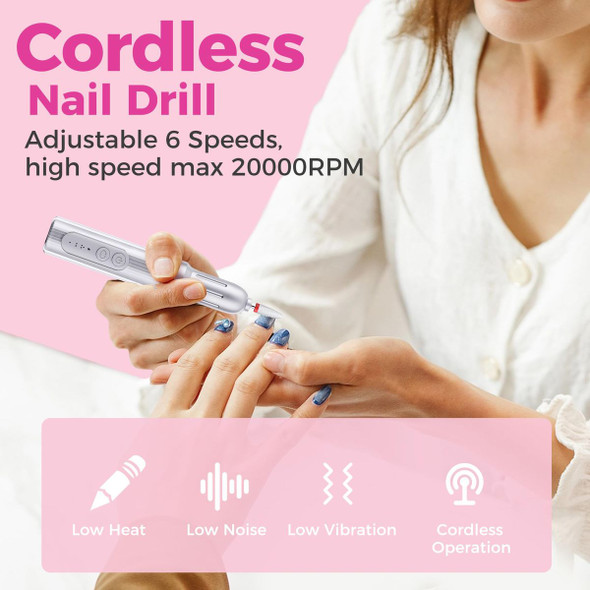 Electric Nail Drill Machine Professional,Cordless Electric Nail File,Manicure and Pedicure Kit for Grinding Polishing Trimming (Sliver) product image