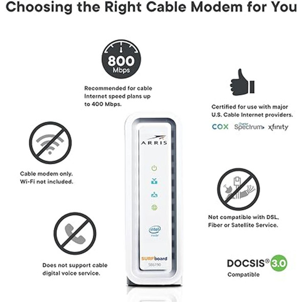 ARRIS SURFboard SB6190 3.0 32 x 8 Gigabit Cable Central App Modem product image