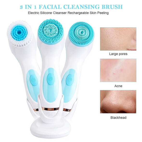 Electric Cleansing Face Brush Ultrasonic Skin Care Tool Silicone Facial Brush Skin Face Cleansing Face Massager Instrument(Blue) product image