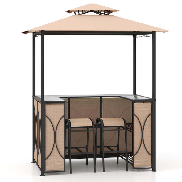 3-Piece Patio Bar Set Grill Gazebo & 2 Barstool with Tempered Glass Bar Table product image