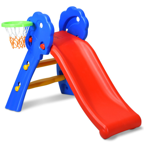Kids' 2-Step Indoor Plastic Folding Slide with Basketball Hoop product image