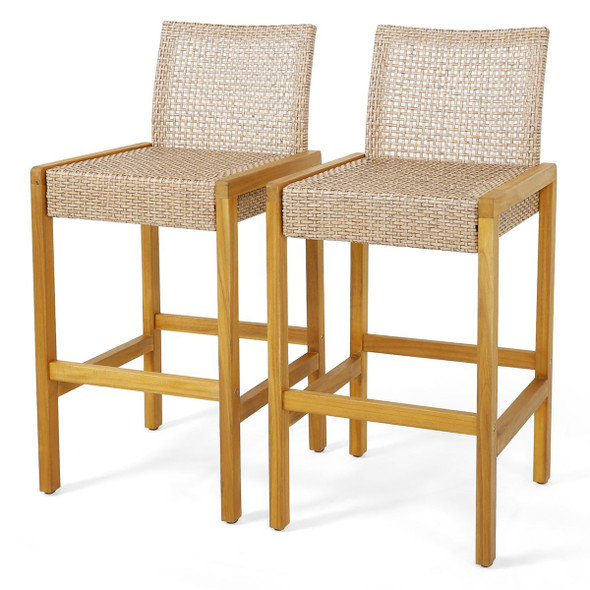 Rattan Patio Wood Barstools Dining Chairs with Backrest (Set of 2) product image