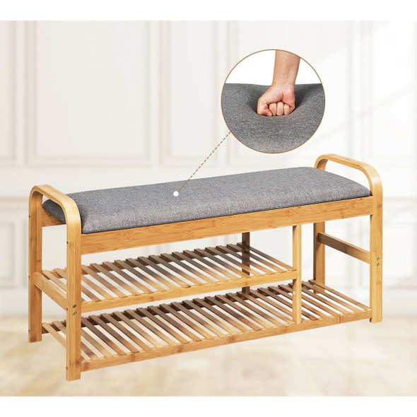 Entryway 3-Tier Bamboo Shoe Rack Bench with Cushion product image