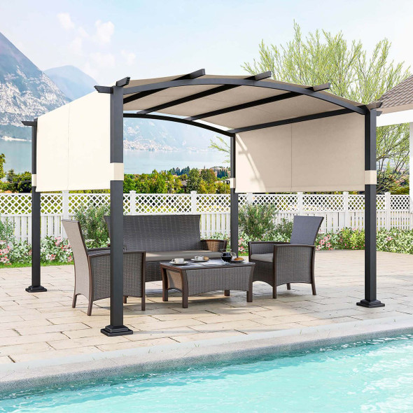 10 x 10-ft Outdoor Arched Pergola with Retractable Sunshade Canopy product image