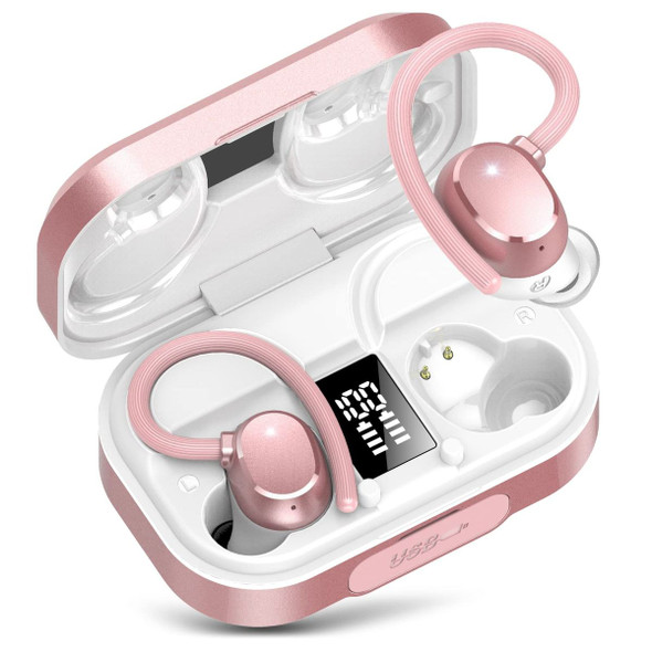 Wireless Earbuds V5.3 Bluetooth 120H Playtime Mini IPX7 Waterproof Deep Bass Over-Ear Earphones for Running Sports-Pink product image