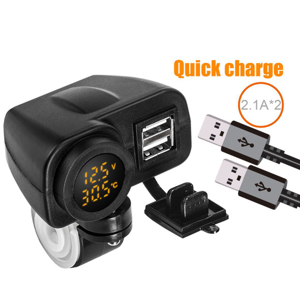 Weatherproof Motorcycle Dual USB Voltmeter Charger with Handlebar Clamp Power Adapter product image