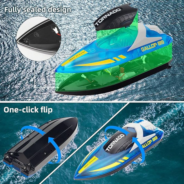 RC Boat for Kids 8-12,  Fast Remote Control Boat with LED Lights, 2.4G RC Electric Boats Pool and Lakes Toys for Adults (Transparent Blue) product image