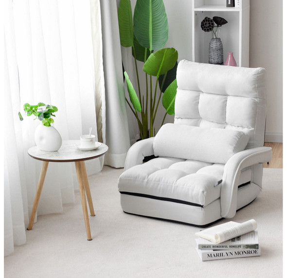 Folding Lazy Floor Chair with Armrests and Pillow product image