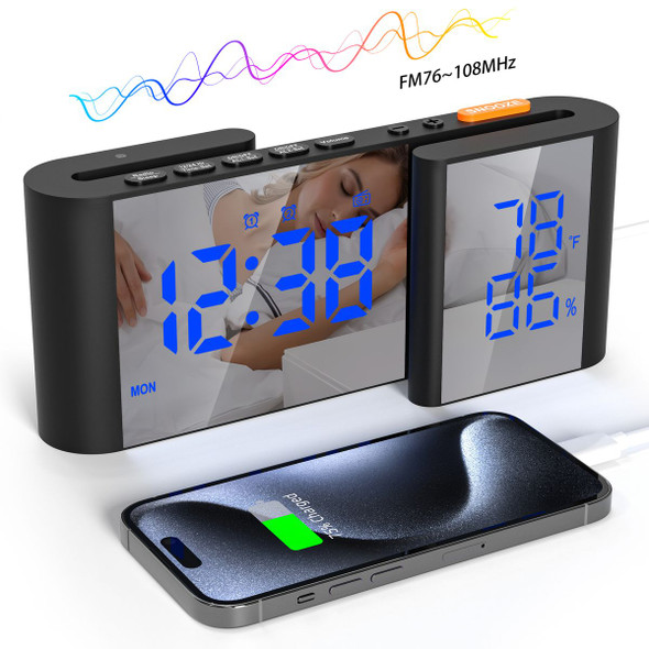 Dual Screen LED Digital Alarm Clock with FM Radio Temperature and Humidity Display product image