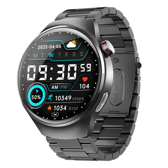 Smartwatch 1.55 Inch Screen with SOS Call Fall Detection and ECG Body Monitoring Sports Activity Tracker Black three-bead steel strap product image