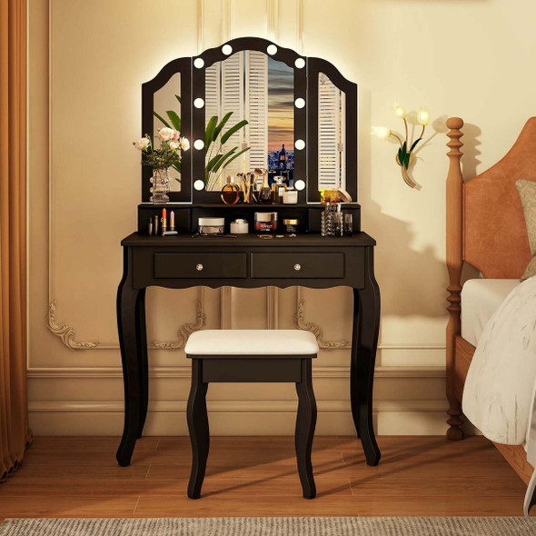 Makeup Vanity Table Set with Lighted Mirror and Drawers product image