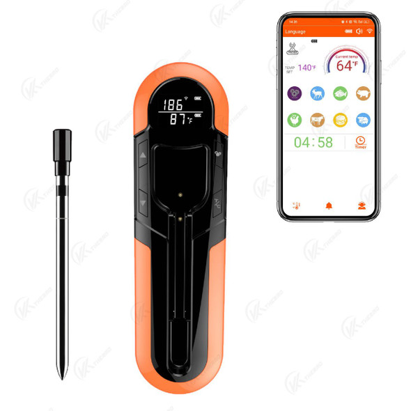 Wireless Meat Thermometer for Oven, Rechargeable Bluetooth Meat Thermometer Digital Wireless with Smart App for Grilling, Smoking, BBQ, Rotisserie, Kitchen (Orange) product image