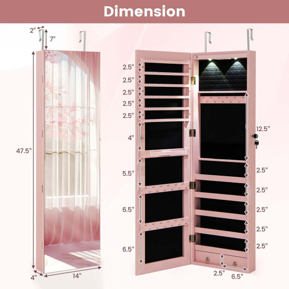 Mirrored Wall or Door Mounted Jewelry Cabinet Organizer product image