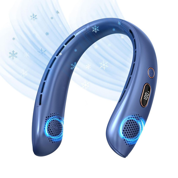 Portable Bladeless Fan, LED Display, Wearable Personal Fan, 3 Speeds, Hands Free Neck Fans for Travel, Outdoor, Camping (Blue) product image