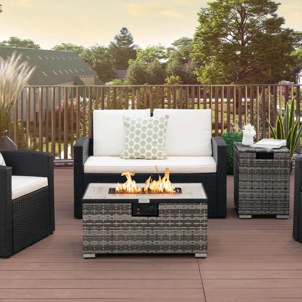 32 x 20-Inch Propane Rattan Fire Pit Table Set with Side Table Tank & Cover product image