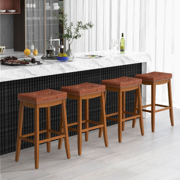 29-Inch Upholstered PU Leather Bar Stools with Saddle Seat (Set of 2/4) product image