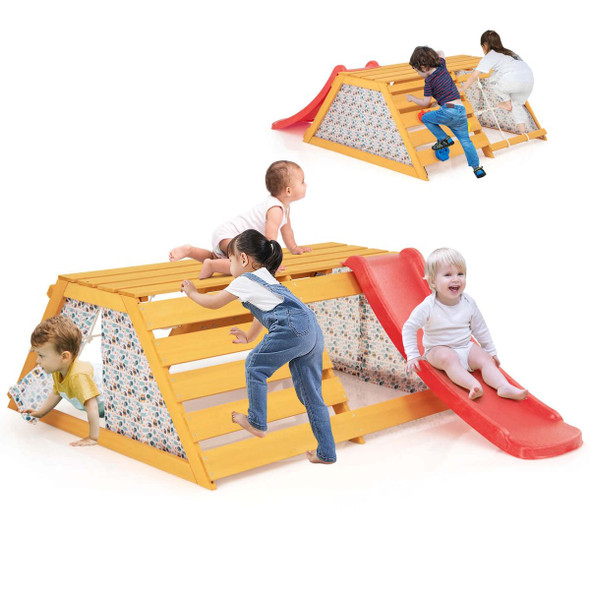 Kids' 5-in-1 Indoor Jungle Gym with Slide, Climbing Wall, & Rope Wall product image