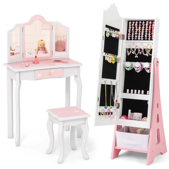 Princess Vanity Dressing Table and Chair Set with Jewelry Cabinet product image