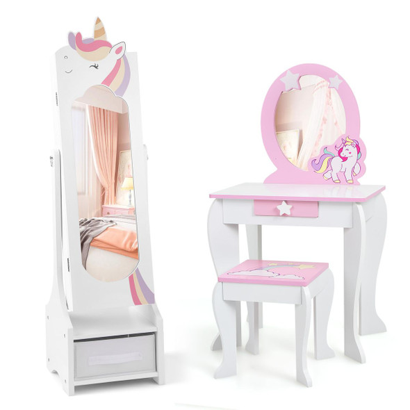 Unicorn Dressing Table and Chair Set with Jewelry Cabinet product image
