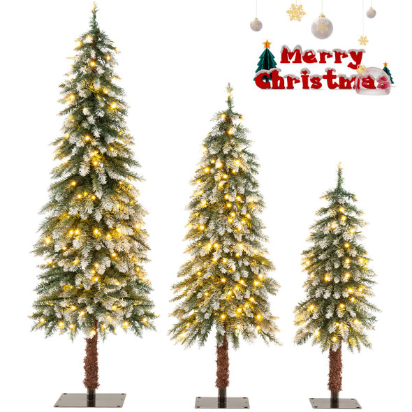 Snowy and Slim Pre-Lit Christmas Trees (Set of 3) product image