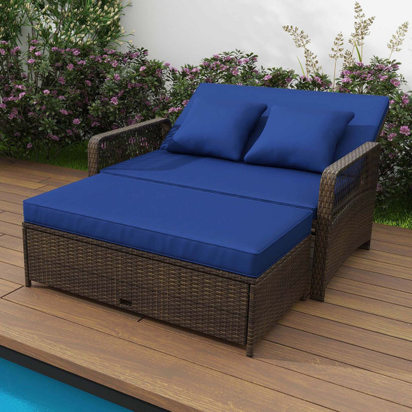 Patio Rattan Daybed Wicker Loveseat Sofa with Ottoman product image
