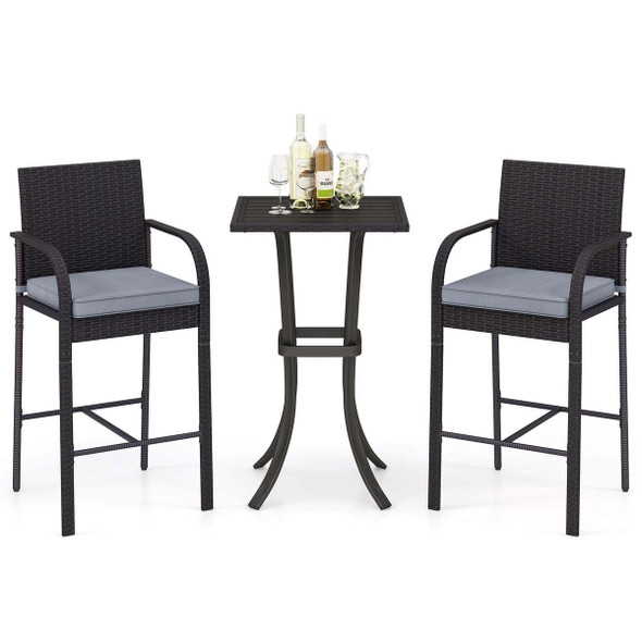 3-Piece Patio Wicker Bar Set with Rattan Chairs product image