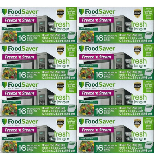 FoodSaver Freeze n' Steam Microwave Cooking Bags, 1-Quart, 16 ct. (8-Pack) product image