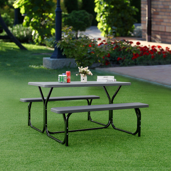 HDPE Outdoor Picnic Table Bench Set with Metal Base product image