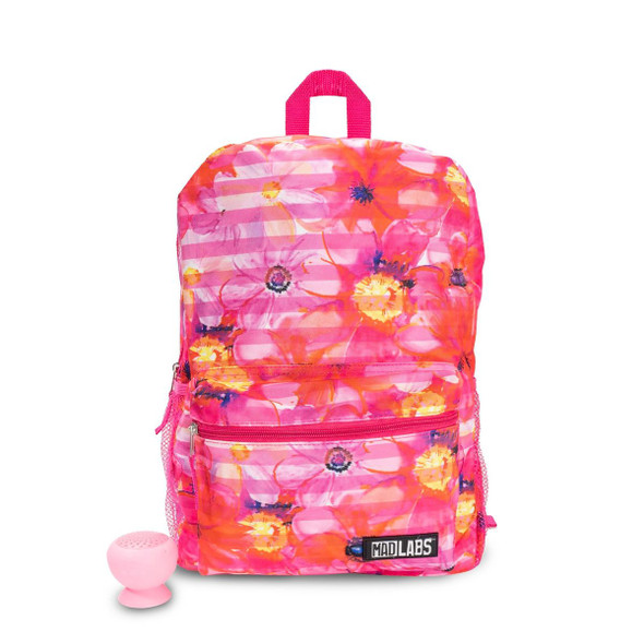 Pink Floral 18-Inch Backpack with Speaker by Mad Labs™ product image