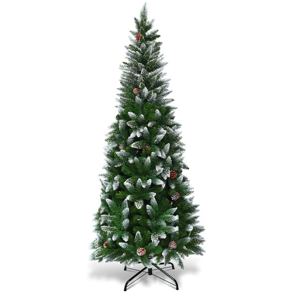 Snow Flocked Unlit Pencil Christmas Tree with Pine Cones product image