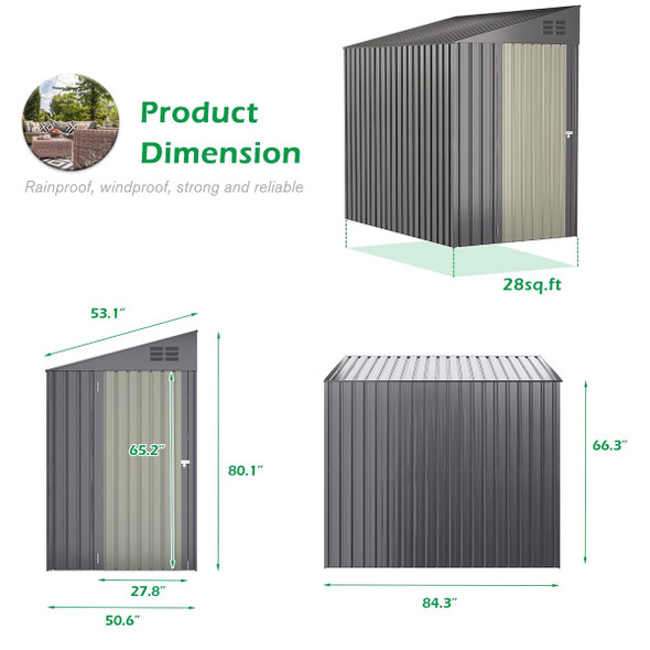 4.2' x 7' Small Metal Wall Lean-To Storage Cabinet product image
