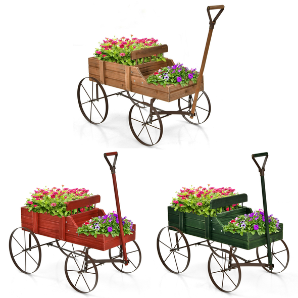 Wooden Wagon Garden Planter with Wheels product image