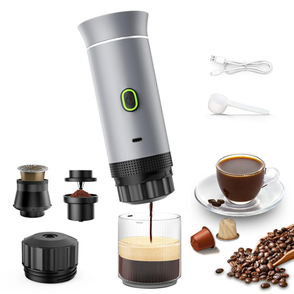 Portable Electric Espresso Mini Machine, Coffee Maker with Ground Coffee and NS Capsule for Machine,Perfect for Hiking,Camping,Office(Silver) product image