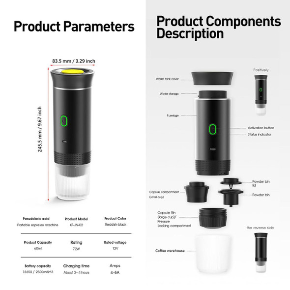 Portable Electric Espresso Mini Machine, Coffee Maker with Ground Coffee and NS Capsule for Machine, Perfect for Hiking,Camping,Office(Black) product image