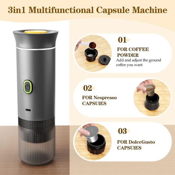 Portable Electric Espresso Mini Machine, Coffee Maker with Ground Coffee and NS Capsule for Machine,Perfect for Hiking,Camping,Office (Gray) product image
