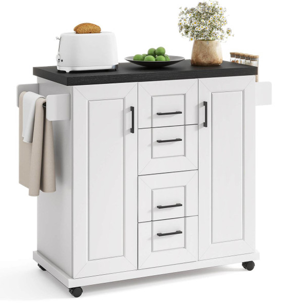 Rolling Kitchen Island Cart on Wheels with Storage Cabinets product image
