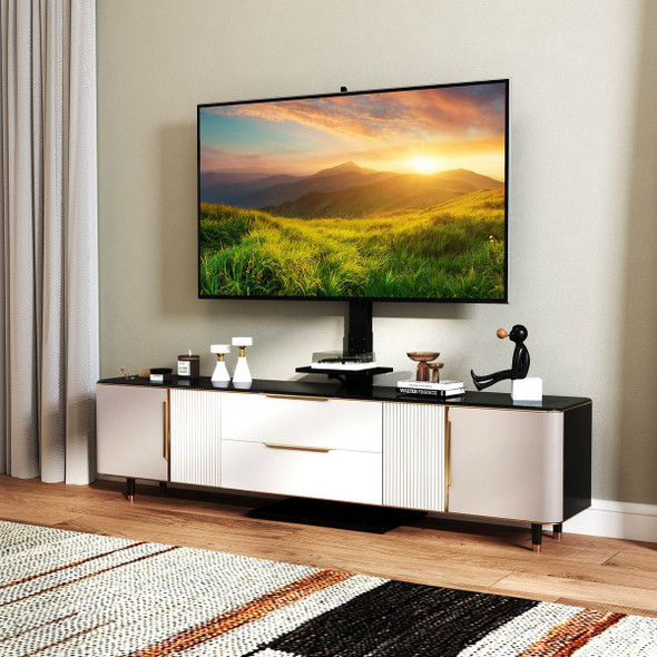 Tilt and Height-Adjustable Floor TV Stand with Power Outlet & AV Shelf product image