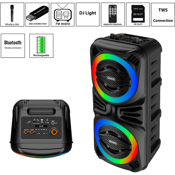 BR-35K Portable Bluetooth Speaker with Karaoke Function and DJ Lights product image